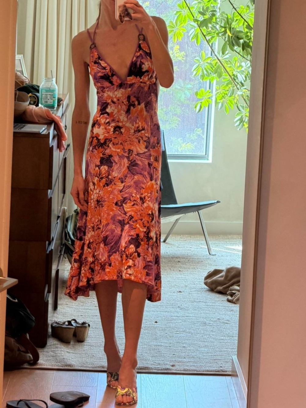 Roberto Cavalli Vintage Purple & Orange Floral Backless Slip Dress - Picture 2 of 11